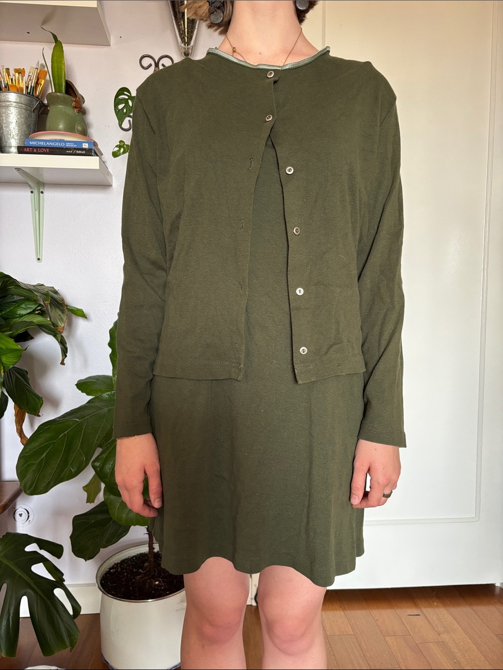 Vintage Faded Glory Green Dress and Cardigan